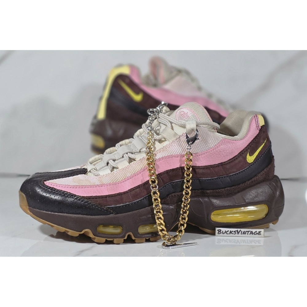 Nike Air Max 95 Cuban Link Silver Gold Chain Velvet Brown Yellow Womens Size 7